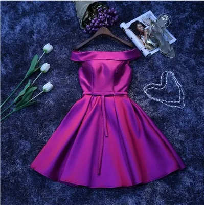 purple boat neck Короткий атласный серый Вечерние платья невесты сестры Формальное зеленое вечернее платье SW1965 - Цвет: purple boat neck
