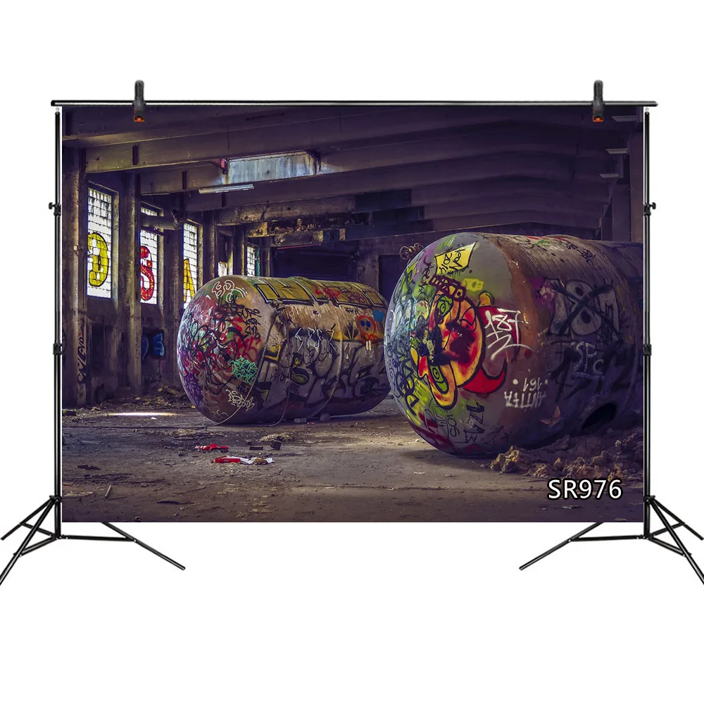 Graffiti Backdrop Retro Abandoned Old Factory Building Photography Background Children Kids Adult Photo Booth Shoot Studio Props |