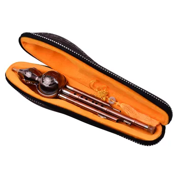 

3 Tone C-Key Hulusi Gourd Cucurbit Flute with Copper Plated Pipes Instrument with Chinese Knot Carry Case