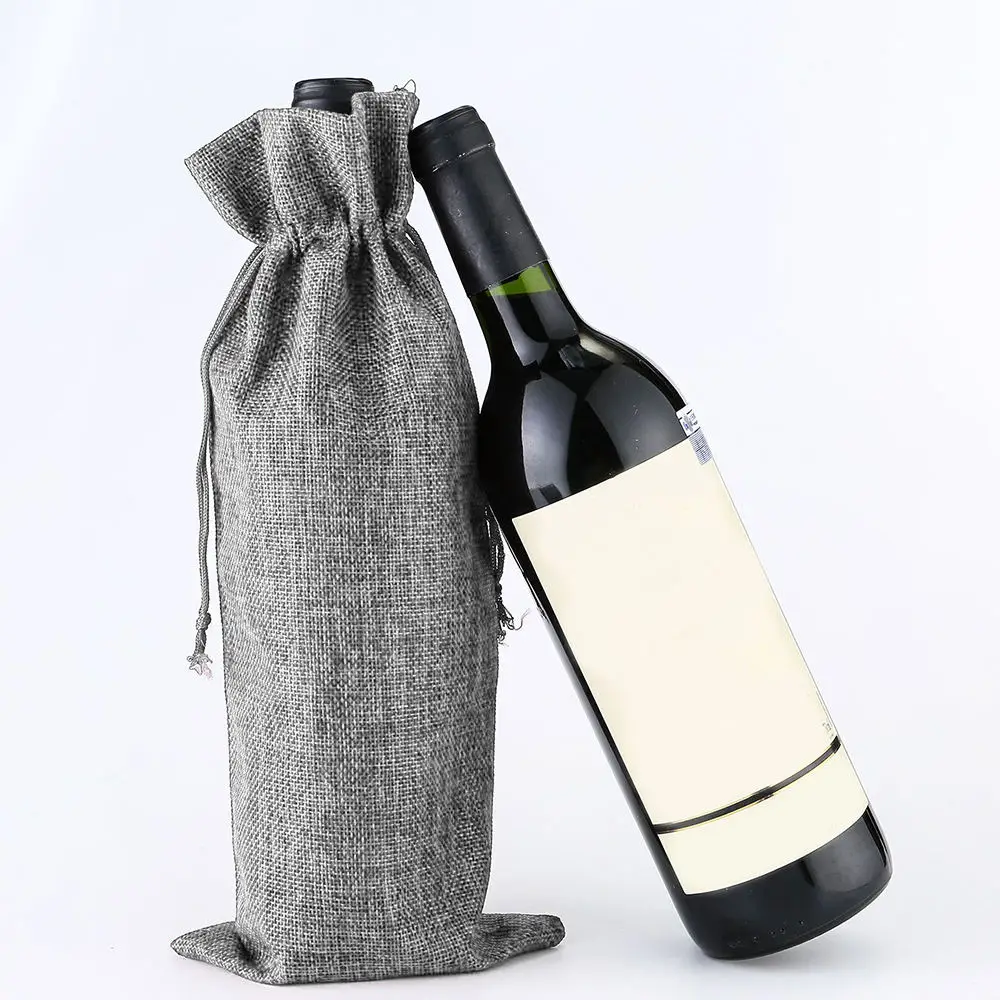 

12pcs Wine Bottle Covers Rustic Jute Burlap Wine Bags Drawstring Reusable Bottle Wrap Gift Package Wine Bags Party Supplies