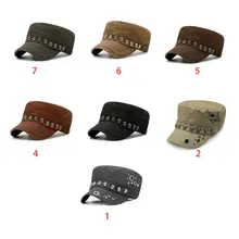 Унисекс панк Рок Череп Скелет Шпильки плоская кепка армейские военные заклепки бейсболка 40JF