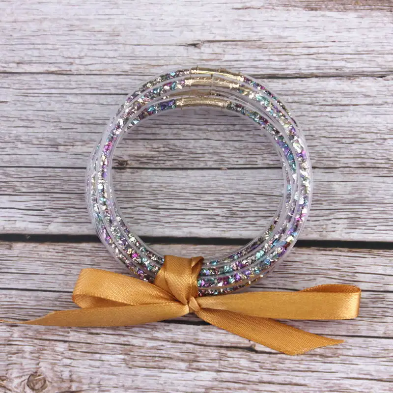 Радужные блестящие стеклянные стеки кремниевые браслеты 5 шт./компл. браслеты «бантик» для женщин Рождественский лучший подарок
