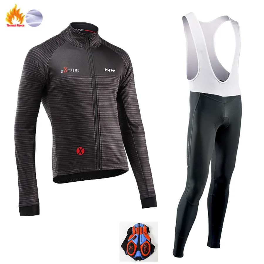 Winter Jersey Suit Профессиональная команда, Зимняя Теплая Флисовая велосипедная одежда, мужская футболка с длинным рукавом, костюм для езды на велосипеде, MTB, одежда, комбинезон, комплект - Цвет: Winter Jersey Suit
