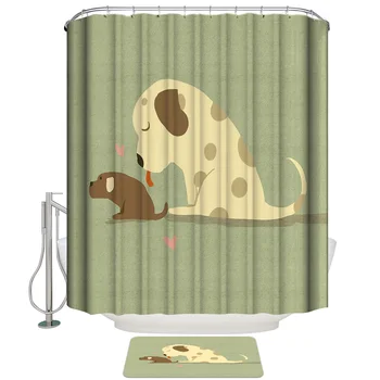 

Puppy Mother Love Cartoon Shower Curtain Set and Anti-slip Floor Mat Outdoor Rugs