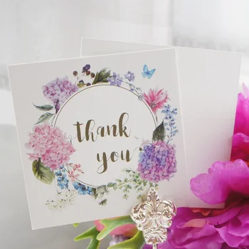 

multi-use 50pcs Mini thank you Card hydrange garland purple style message cards valentine Christmas Scrapbooking