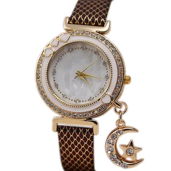 

Vintage Floral Quartz Watch Women Wristwatch Full Diamond Watches Pu Leather Band Clocks
