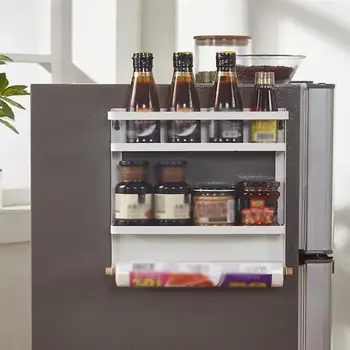 

Refrigerator Shelf Kitchen Rack Fridge Magnetic Organizer Paper Towel Holder Rustproof Spice Jars Rack Heavy-duty Folding