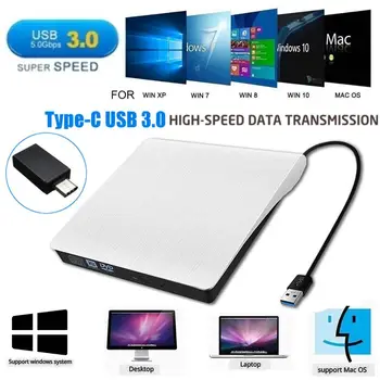 

Slim External DVD RW CD Writer Drive USB 3.0/Type-C Burner Reader Player Optical Drives For Macs Laptop Windows PC