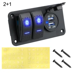 Multi - Gang Waterproof Car Switch Panel with Light Control and Dual USB Charger (2 and 1)