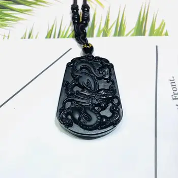 

Natural obsidian Zodiac Dragon pendant obsidian Feather Dragon pendant + paired with high-end sling