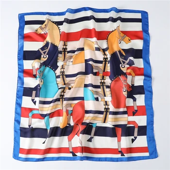 

Luxury Designer Neck Scarf Women High Quality Silk Scaves Square Fashion Triped Hourse Print Shawls Spring Summer New 2020