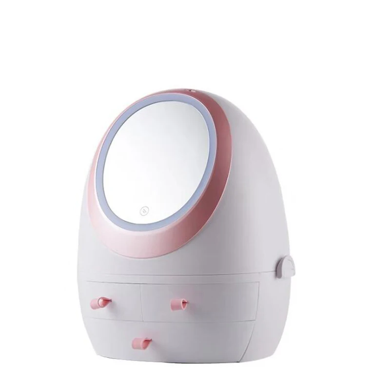 new LED lights HD mirror cosmetic case USB charging cosmetic storage box desktop dust lipstick jewelry box