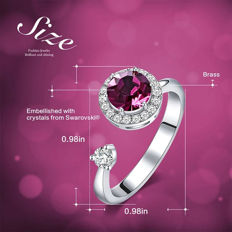 Baratos Cristal violeta rotativo brillante de la mujer de Cdyle de Swarovski anillo ajustable de Color plata de la boda anillos para niñas marcas de lujo