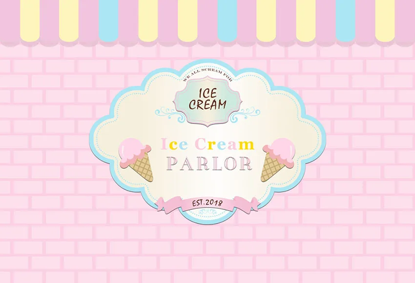 7x5FT Ice Cream Parlor Pink Brick Wall Yellow Blue Stripes Custom Photo Studio Backdrops Backgrounds Vinyl 220cm x 150cm | Электроника