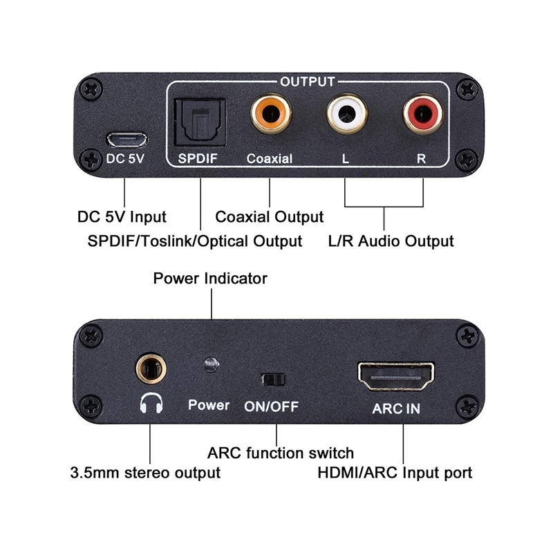 HDMI ARC аудио адаптер, HDMI аудио экстрактор ARC в оптический TOSLINK SPDIF коаксиальный+ аналоговый 3,5 мм L/R стерео аудио конвертер(Mos