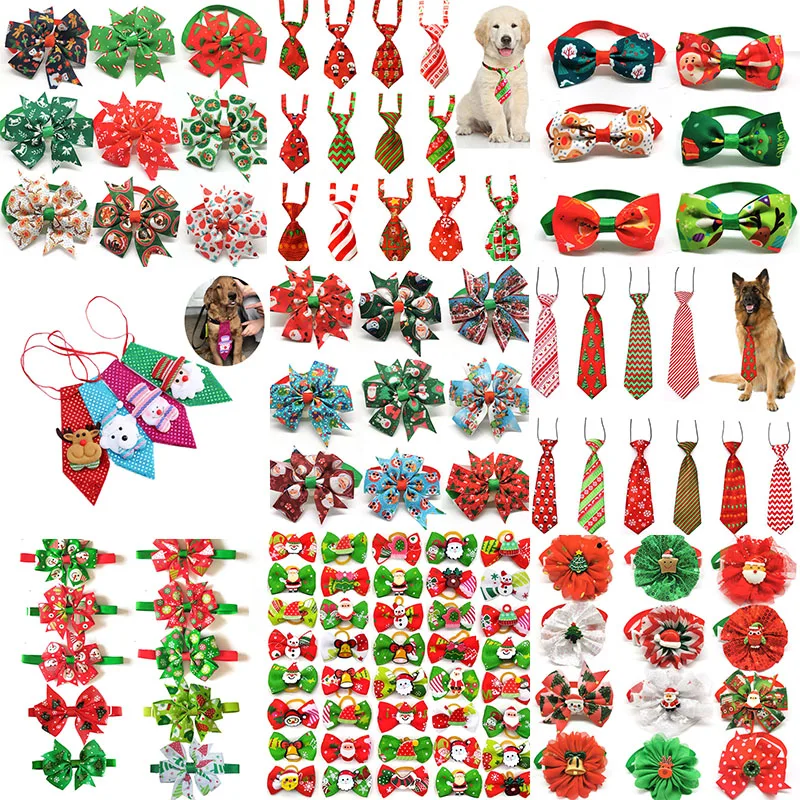 

50pcs Christmas Dog Bows Pet Cat Dog Bow Tie Hair Accessories Christmas Small Dog Grooming Accessories Dog Holiday Supplies