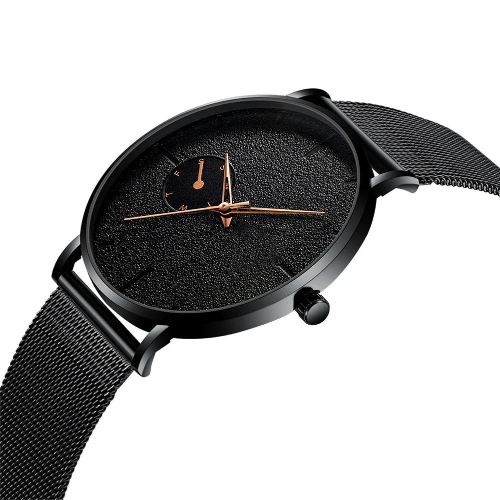 

Stainless Steel Strap Fashion Ultra Thin Business Dial Men Watch Mechanical Buckle Button Battery Adult Automatic Casual Wrist