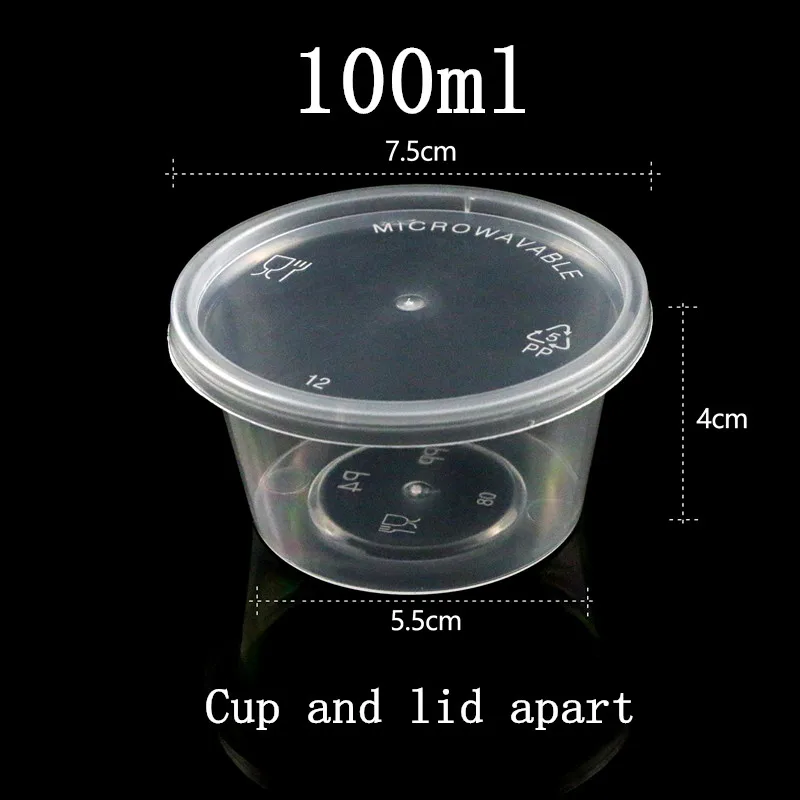 cup and lid 100 шт круглые прозрачные одноразовые стаканчики для соуса, небольшая емкость, стеклянный пудинг для желе, йогурта, пластиковые стаканчики с крышкой - Цвет: cup and lid