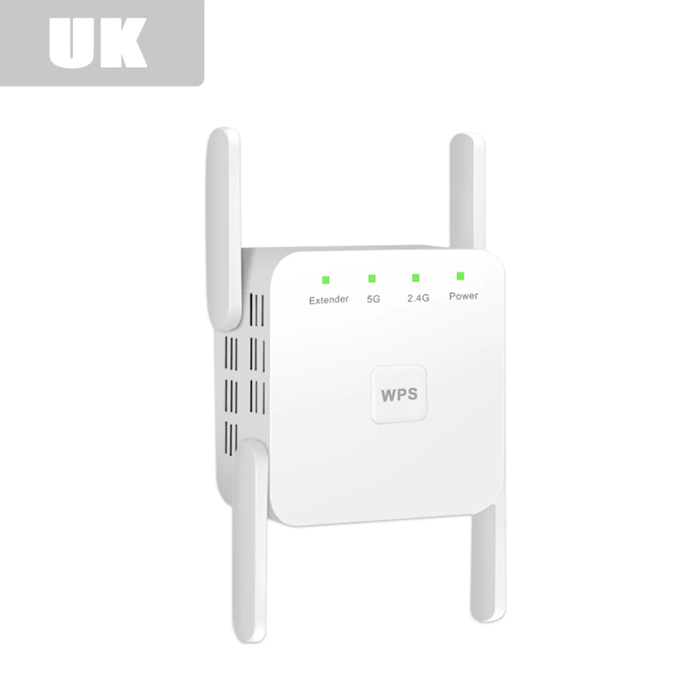 thumbnail image 1 of Repetidor extensor inalámbrico de banda dual 2.4 5G, amplificador de señal WiFi de 1200 m, enchufe de la UE del Reino Unido, punto de acceso, 1 of 5
