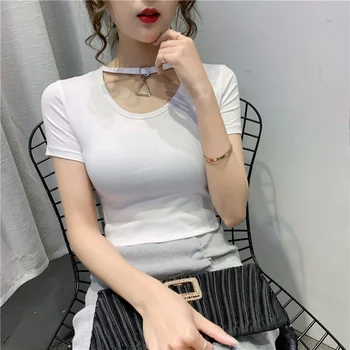 

gkfnmt 2020 Summer Short Sleeve Tshirt Fashion Korean Style Tee Shirt Femme White Black T Shirts Women Casual Cotton Tops
