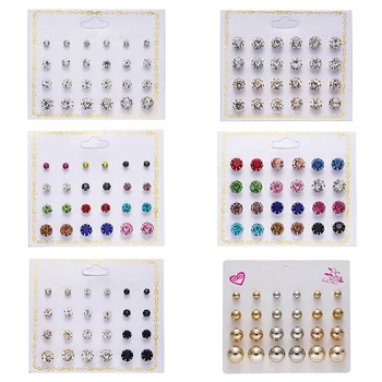 

Mixed Style 12 Pair/Set CZ Crystal Stud Earrings Rhinestone Round Cubic Zircon Earrings for Girls Tiny Ear Studs Pendientes Jewe
