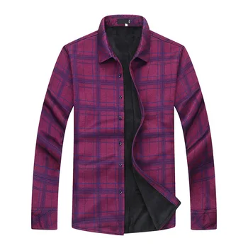 

Male Plus Fat plus Size Loose Shirt Plus Velvet Thicken Men's Wear Grid Shirt Fat Man Fat Top