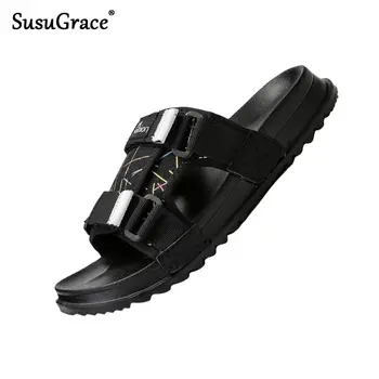 

susugrace men summer fashion slides outdoor flat beach sandals buckle adjustable slippers Comfortable shoes zapatos de hombres