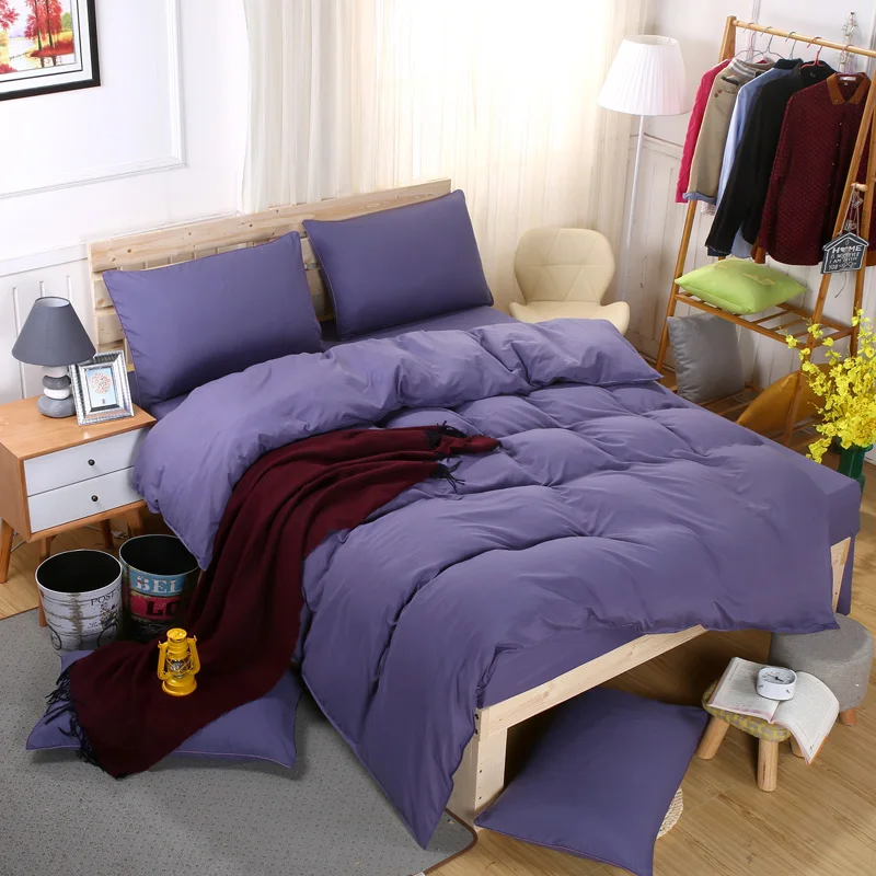 Классические простые однотонные Цвет постельного белья Король queen полный размер двойной чистый фиолетовый пододеяльник для пухового одеяла простыня наволочка(ы) комплект 3/4 шт