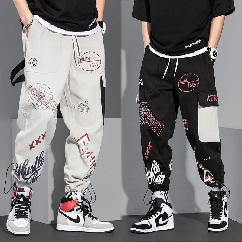 Men Pants Spring and Autumn Cargo Pants Man Fashion Hip Hop Casual Loose Korean Drawstring Men Joggers Sweatpants