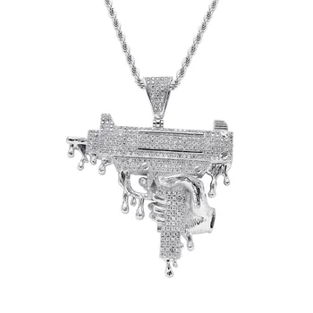 

Bling Bling Handgun Large Pendant Necklace Copper Inlaid Zircon Necklace Men/Female Hip Hop Jewelry Gold/Silver Colour Gifts