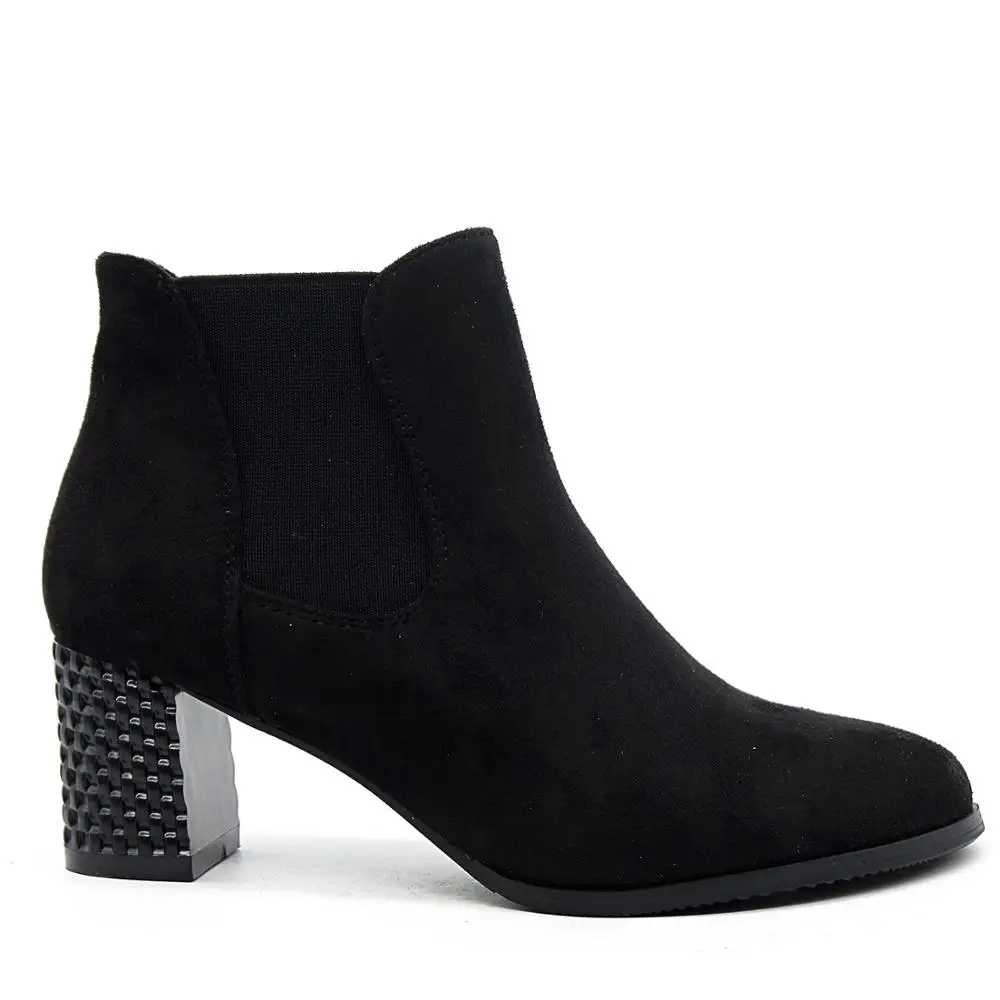 Г., новая модная Осенняя обувь женские ботильоны замшевая синяя обувь «Челси», женская обувь женские зимние ботинки на высоком каблуке - Цвет: Черный