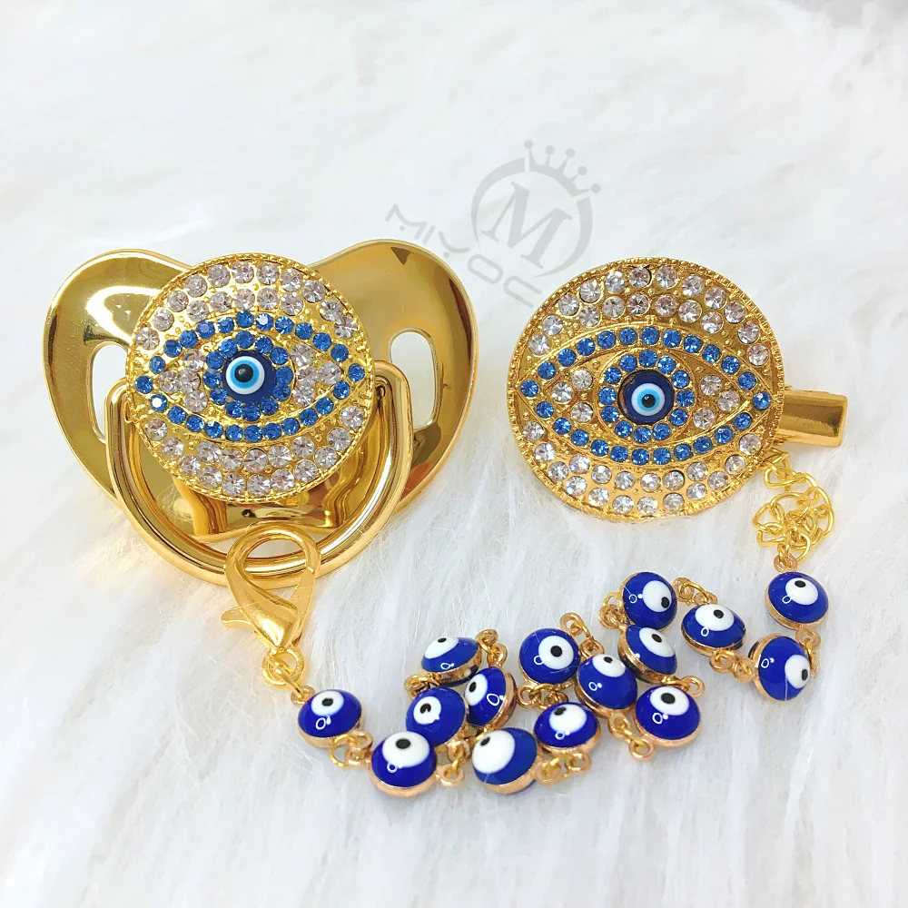 MIYOCAR Синий Bling сглаза соска и зажим набор сосок цепь держатель bling красочные милые сглаза соска AEYE-C