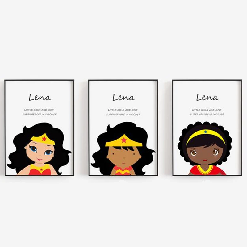 

Baby Girl Room Superhero Wall Art Canvas Painting Cartoon Cuadros Nursery Nordic Poster Wall Pictures For Living Room Unframed