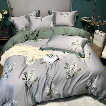 

2020 Spring and Summer High-End Pastoral Style 60 Tencel Four-piece Set Simple Double-Sided Viscose Slip Summer Quilt Cover Shee