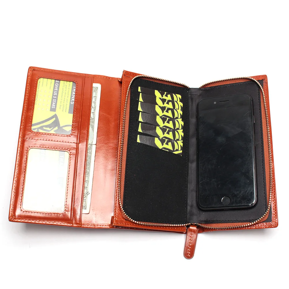 

Oil Wax Leather Wallet Women's Europe And America Women's Wallet Women's Long Zipper Genuine Leather Wallet Leather Wallet Large