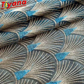 

Light Coffee/Blue Pea cock Feather Embroidery Tulle Curtains for Living Room High Quality Phoenix Feather for Bedroom X-HM473#VT