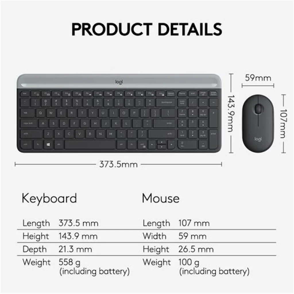 Logitech MK470 Тонкий 2,4 г ультра-тонкий бесшумный набор Беспроводной клавиатура и Мышь комбо низкий профиль для ПК с ОС Windows 10/8/7/Vista 19Sep24