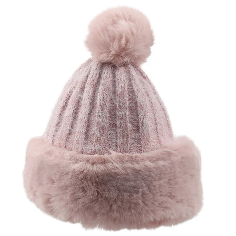 

Women Fluffy Hat Knitted Beanies Winter Ski Hats Weaving Mongolia Cap for Outdoor Warming SEC88