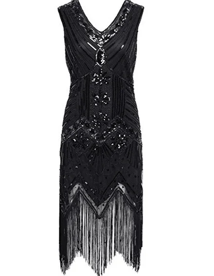 7 Женское винтажное платье 1920 s Great Gatsby, платье с блестками, v-образный вырез, кисточки, облегающее платье для вечеринки с бисером платья с блестками, арт-деко, двойной - Цвет: 7