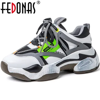 

FEDONAS Classic Design Genuine Leather Women Sneakers Cross Tied Round Platforms Shoes 2020 Spring Summer Basic Working Shoes