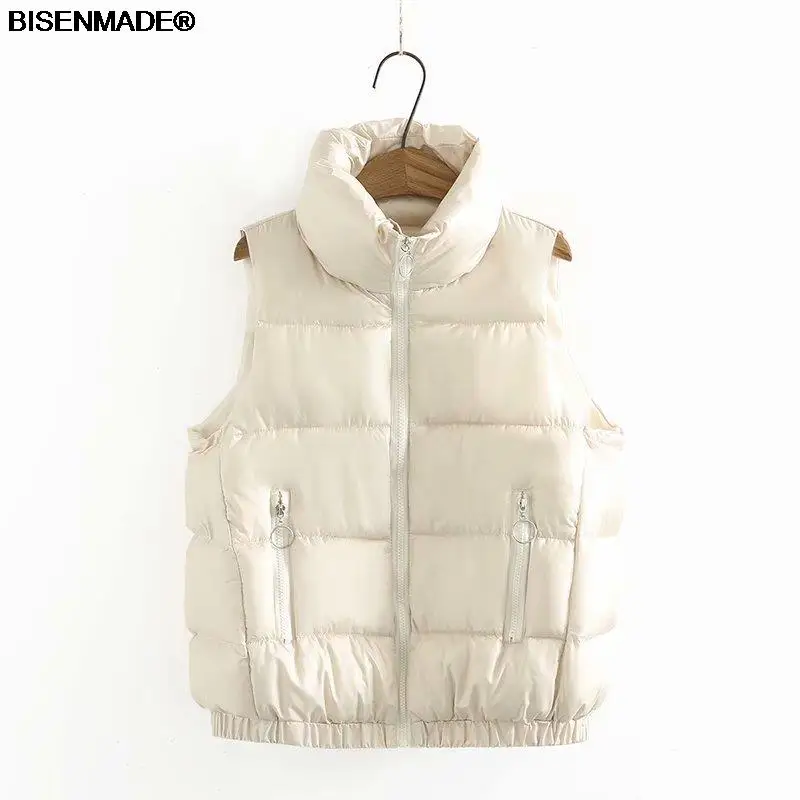

Women Clothing Sleeveless Jacket Plus Size 2021 Winter New Short Outerwear Simple Stand Collar Eiderdown Cotton Padded Coat