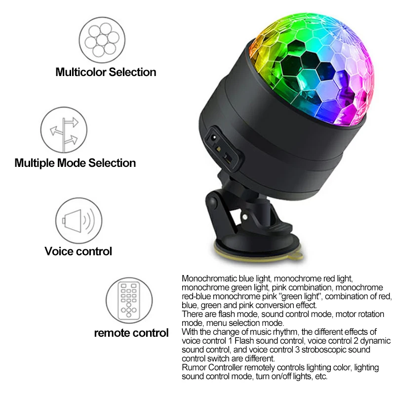 

USB charge/USB power supply stage lights remote control atmosphere lights rotation automotive LED sound-controlled sensing Lamp
