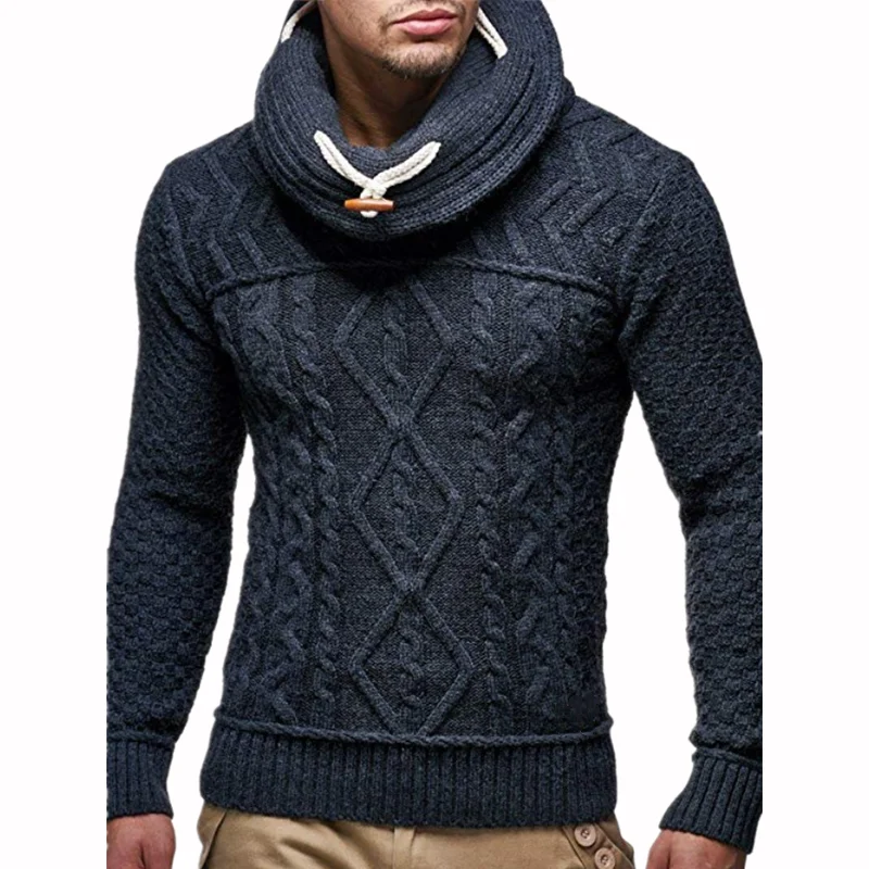 Мужской свитер с высоким воротом, модный вязаный свитер с воротником-стойкой