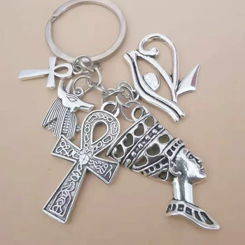 Egypt Keychains Silver Queen Nefertiti Ankh Cross Eye of Horus Charms