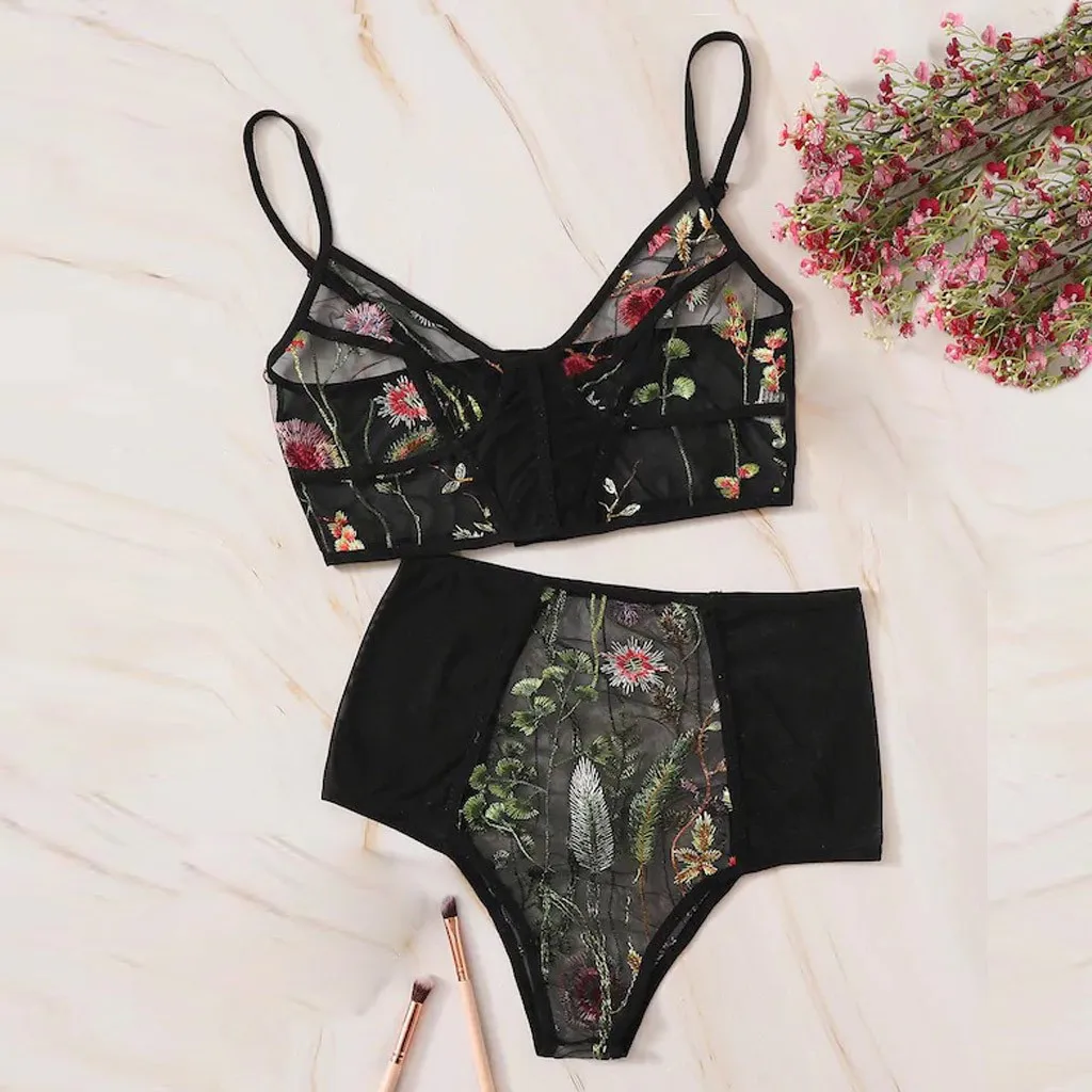 

Floral Embroidered Lace Lingerie Set Underwear Fashion Women V-Neck Black S-2XL lenceria bra set lingerie feminino sujetador