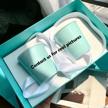 

2 Fine Bone China Cups With Gift Box & Bag Porcelain Green Cup Mug For Coffee Tea Milk Home Decor Luxury Wedding Birthday Gifts