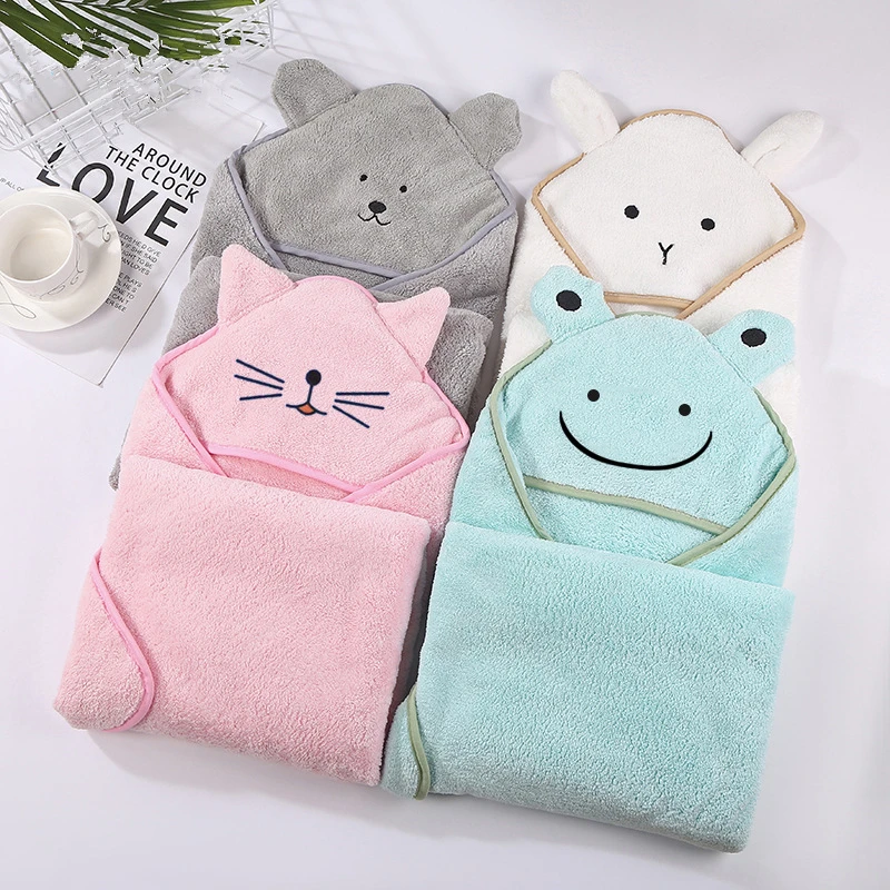 Asciugamano da bagno per neonato con cappuccio Asciugamani per neonato in pile di corallo cartone animato Coperta Accappatoio per neonato - immagine 5