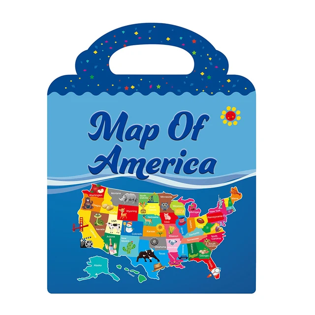 Children's Reusable Stickers Books Kawaii Stationery Stickers for Kids Early Education Cartoon Cute Stickers for Children Gift America Map-Reusable