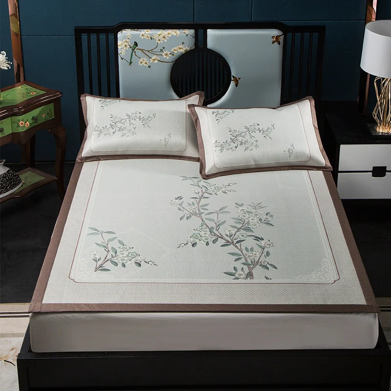 

New Printing Bedding Ice Silk Mat Three-piece Set Comfortable Cool Foldable Bed Cool Mat Pillowcase Fashionable Simple Style