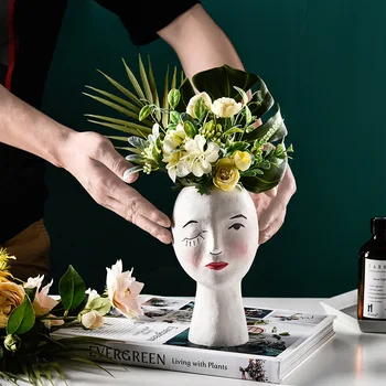 

Creative Statue Human Head Vase Lovely Girl Flower Arrangement Sculpture Flower Pot Home Decoration Flower Vase for Wedding